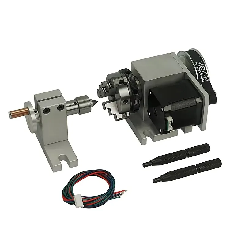 CNC milling machine with CNC tailstock and 4-axis rotary axis with chuck 50 mm