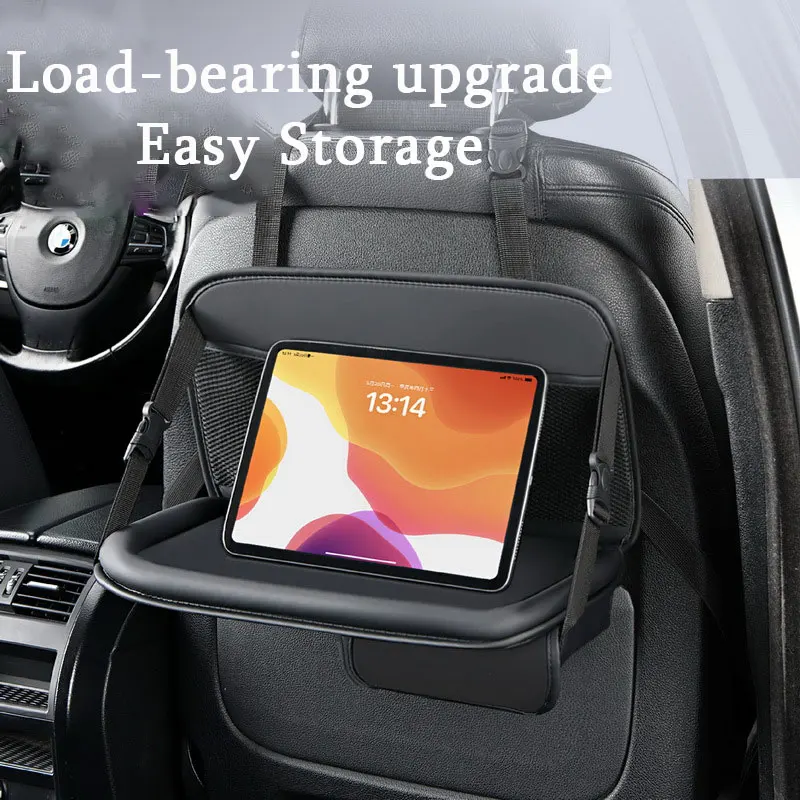 Car Backseat Storage Organizer With Foldable Tray PU Leather Car Hanging Seat Back Car Dining Table For Road Trip