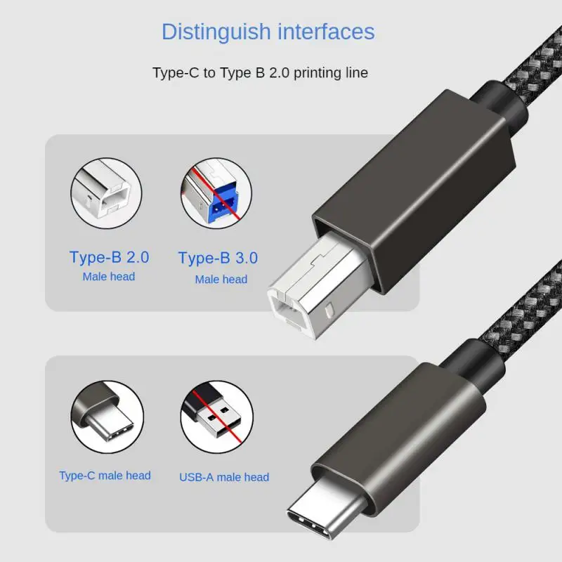 For Camera Epson HP Canon Printer High Speed 2.0 Printer Cabl 1.5m Type USB A to USB B Cable Braided Fax Machine Scanner Cord