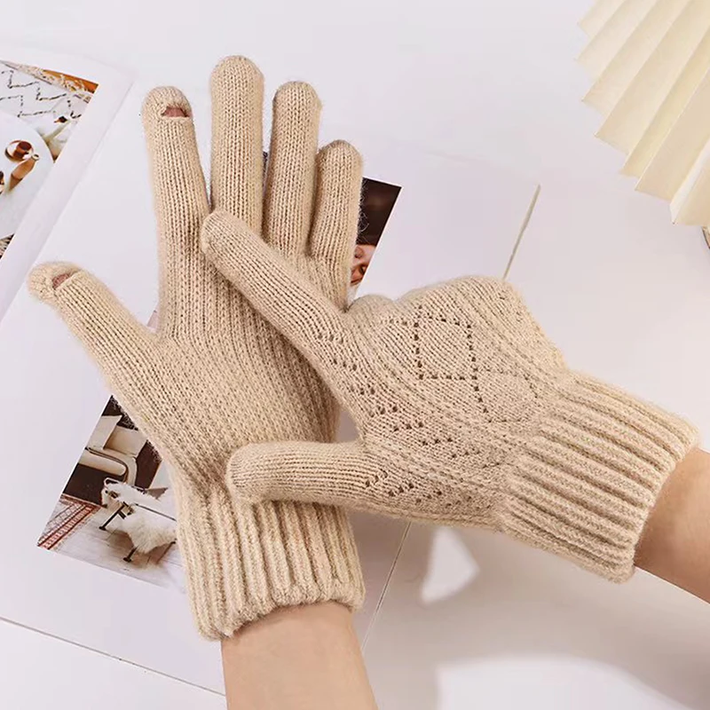 

Vintage Jacquard Knitted Gloves Winter Warm Full Finger Gloves Touchscreen Crochet Gloves Outdoor Cycling Guantes