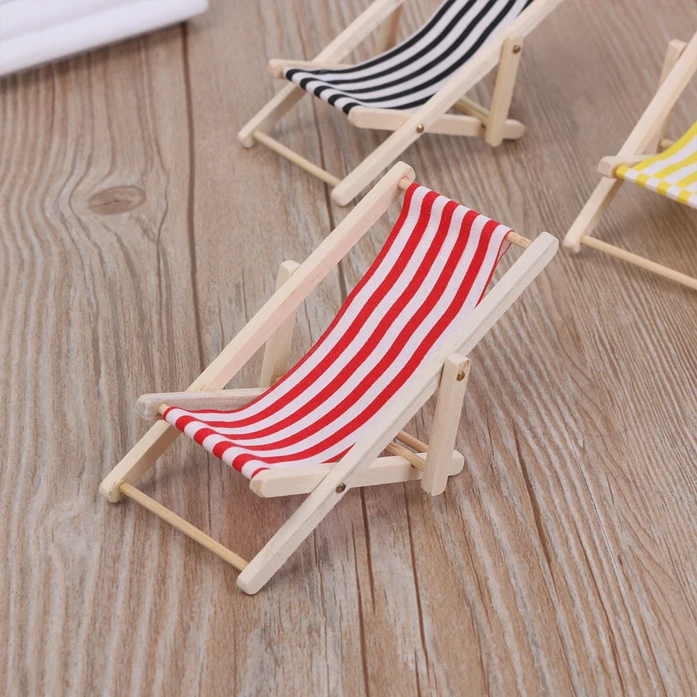 Beach Chair Folding Furniture 1/12 Dollhouse Accessories Beach Scene Layout Doll House Wooden Table Mini Toys