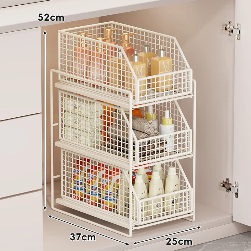 Under-Sink Pull-Out Storage Rack Bathroom Cabinet Organizer Sliding Storage Shelf with Layered Structure Stable Frame Capacity
