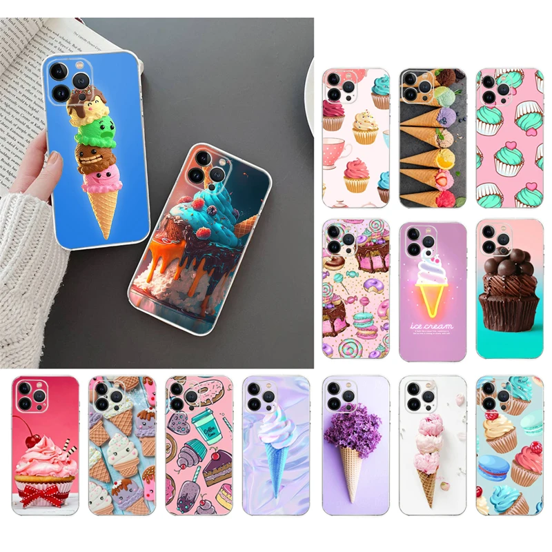 Phone Case For iphone 16 15 14 Pro Max 16 15 14 13 12 Pro 15Plus iphone 11 Ice Cream Cupcakes Case Funda Capa Cell