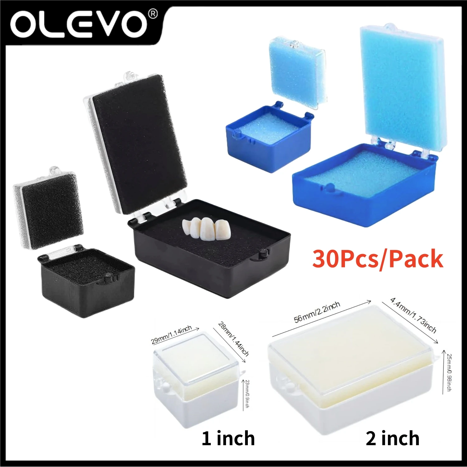 

30Pcs Fake Teeth Orthodontic Case with Sponge 1inch 2inch Plastic Denture Box Dental Implant Storage Box Crown Veneer Tooth Box