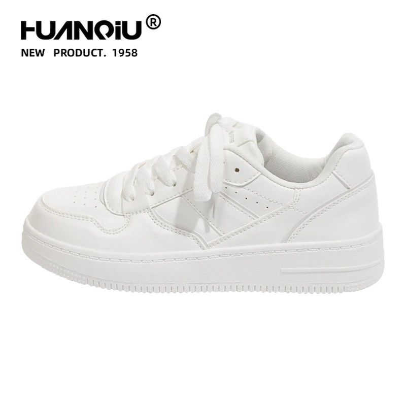 

HUANQIU Women's Sneakers 2026 New Genuine Leather Ladies Walking Shoes Casual Spring Summer Breathable Lace-up Women Flat Shoes