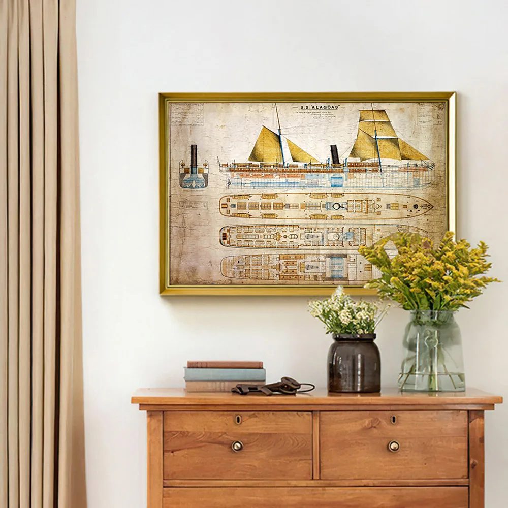 

Ship Blueprint Detail Vintage Print Art Poster The Alagoas Illustration The Gulf On Ancud Canvas Painting Decor Wall Stickers