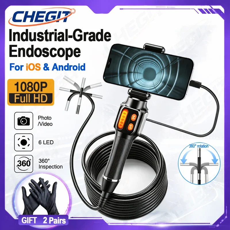 

1080P HD Two-Ways 360°Articulating Borescope Industrial with 6.2mm Endoscope Camera Cars Endoscope for Auto Repair