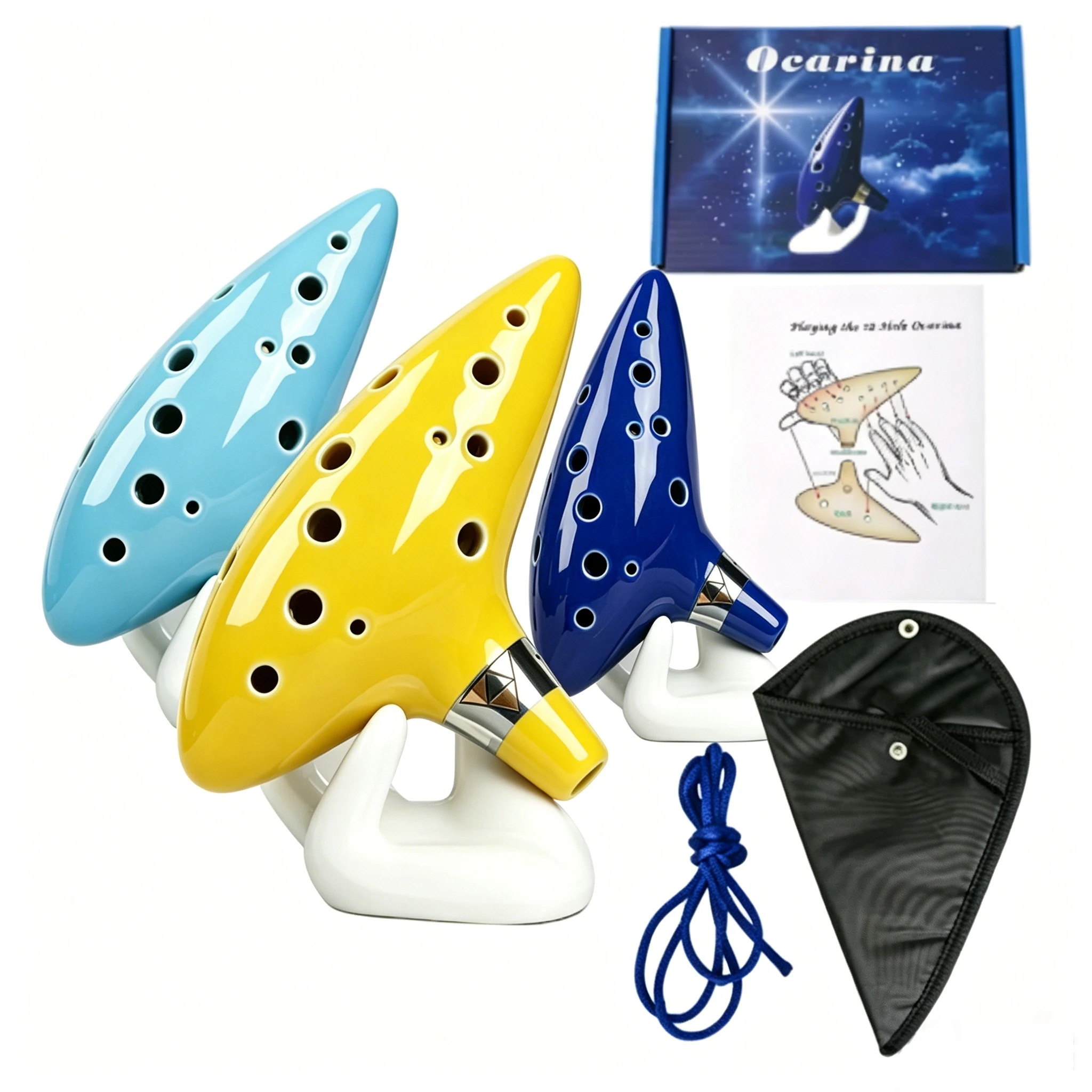 Ocarina Profesional de Cerámica Miwayer Alto C, Instrumento Musical Portátil de 12 Tonos con Bolsa de Almacenamiento, Cordón para el Cuello y Libro de Música