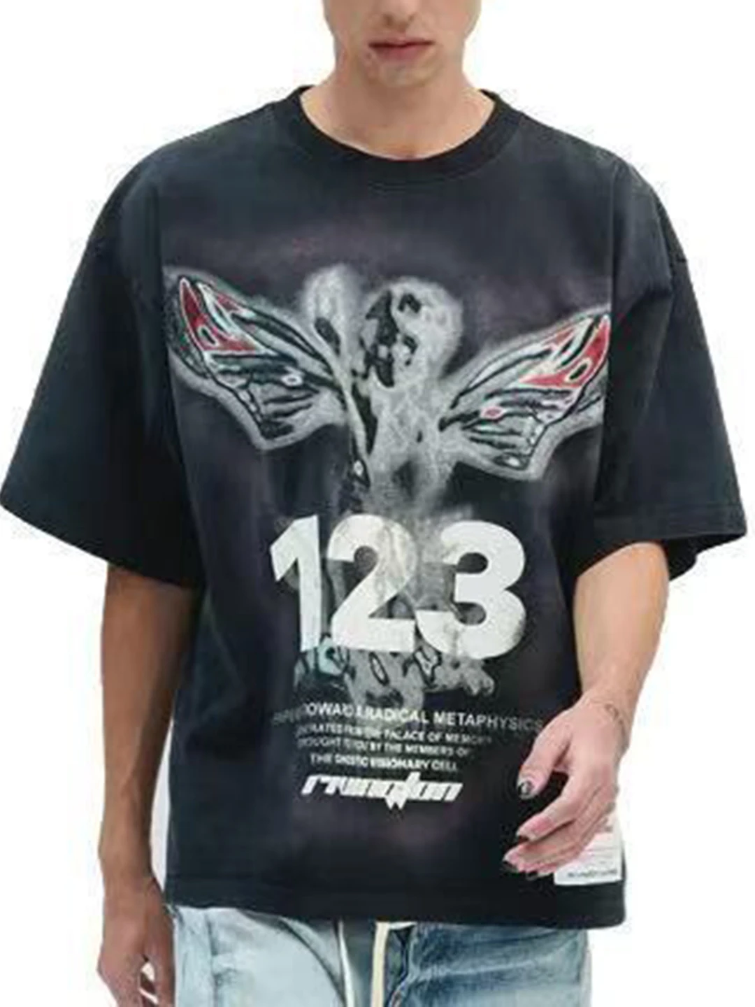 Retro Washed Summer Loose Short Sleeve T-Shirt Unisex American Hip Hop Style RRR123  Magma Print Vintage Casual Tee