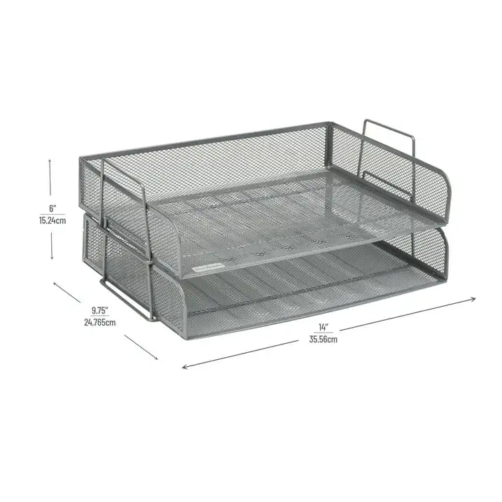 Mind Reader Stackable Paper Tray, Desktop Organizer, File Storage, Office, Metal, 2 Pcs., Black