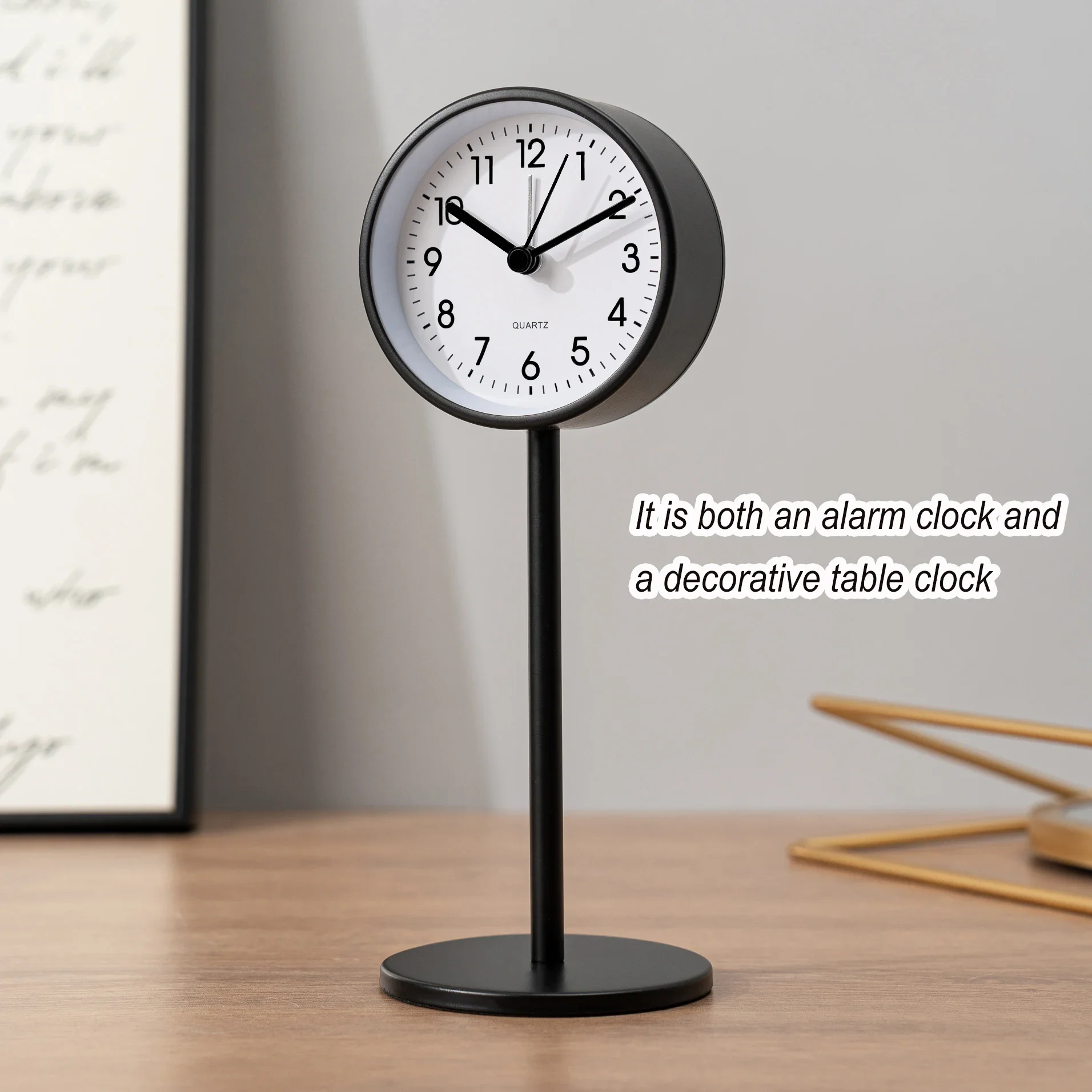 Creative desktop alarm clock, metal material, European style, silent operation and time telling, suitable for decorating space