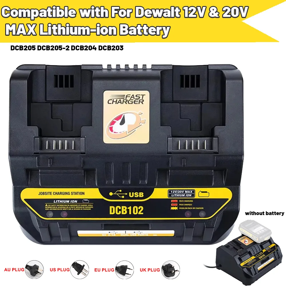 

Зарядное устройство DCB102 Rapid с 2 ползунками, 4 А, ток зарядки USB 2A DCB200 DCB140 для литиевой батареи Dewalt 10,8 В 14,4 В 18 В 20 В 60 В