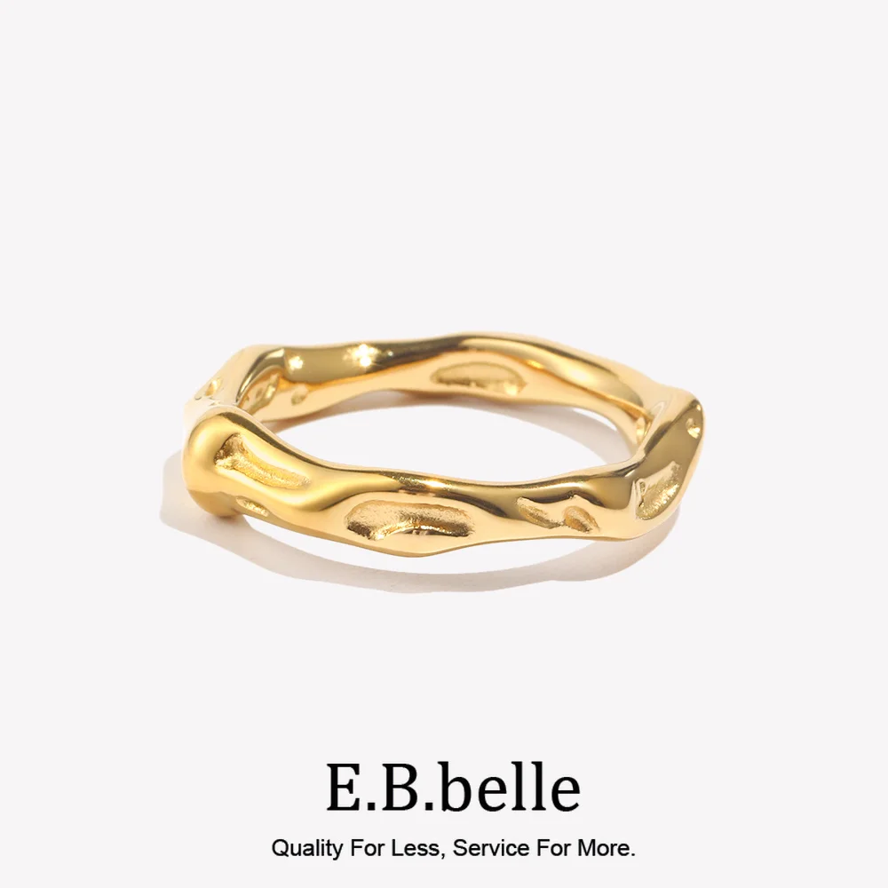 Casting Irregular Water Wave Hammered Gold Plated Index Finger Rings For Woman Minimalist Basics Stainless Steel Rings Jewelry