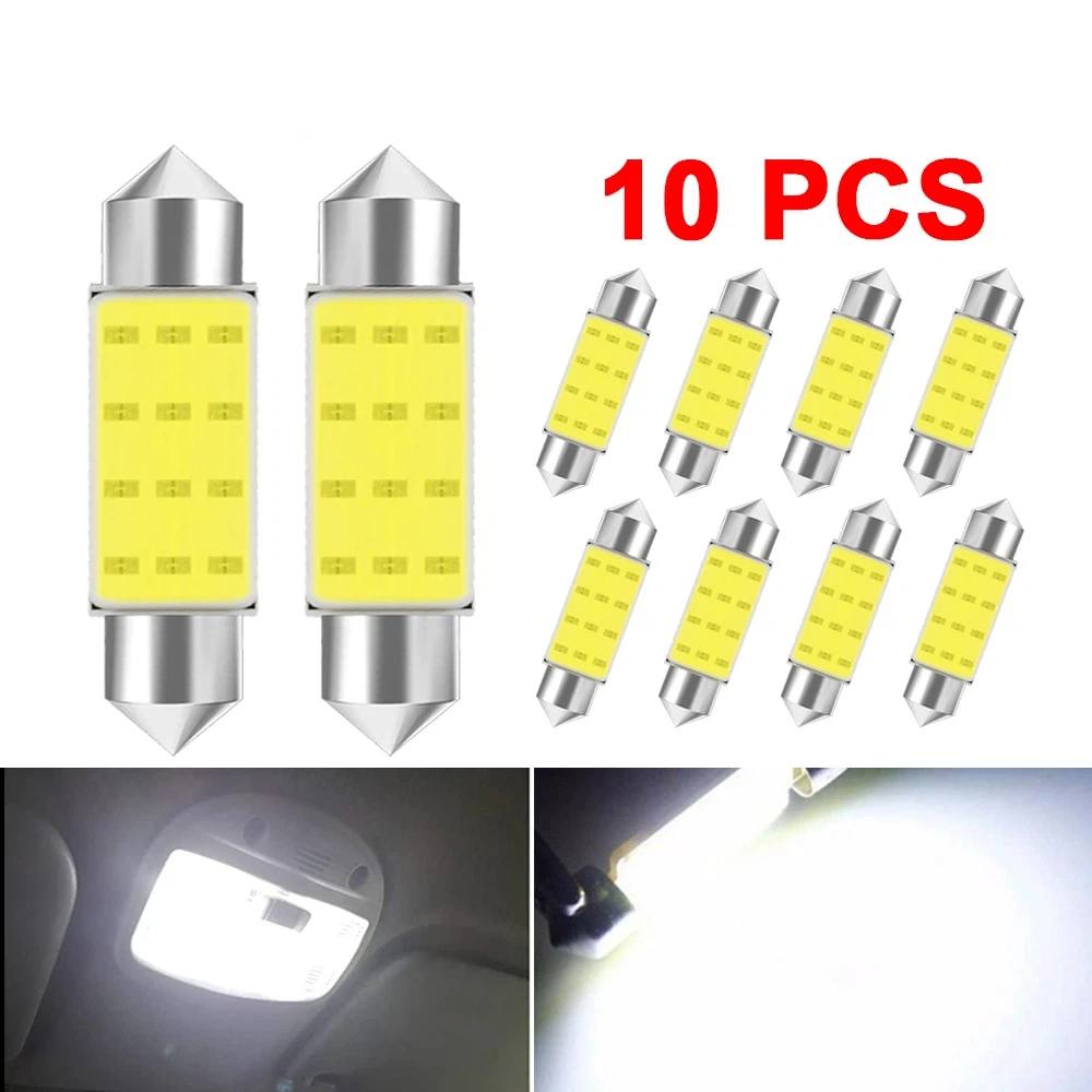 

10pcs Festoon C5W 31mm 36mm 39mm 41mm 12 Chips COB Car Auto Dome Interior LED Lights Lamp Map Roof Reading Bulb DC12V