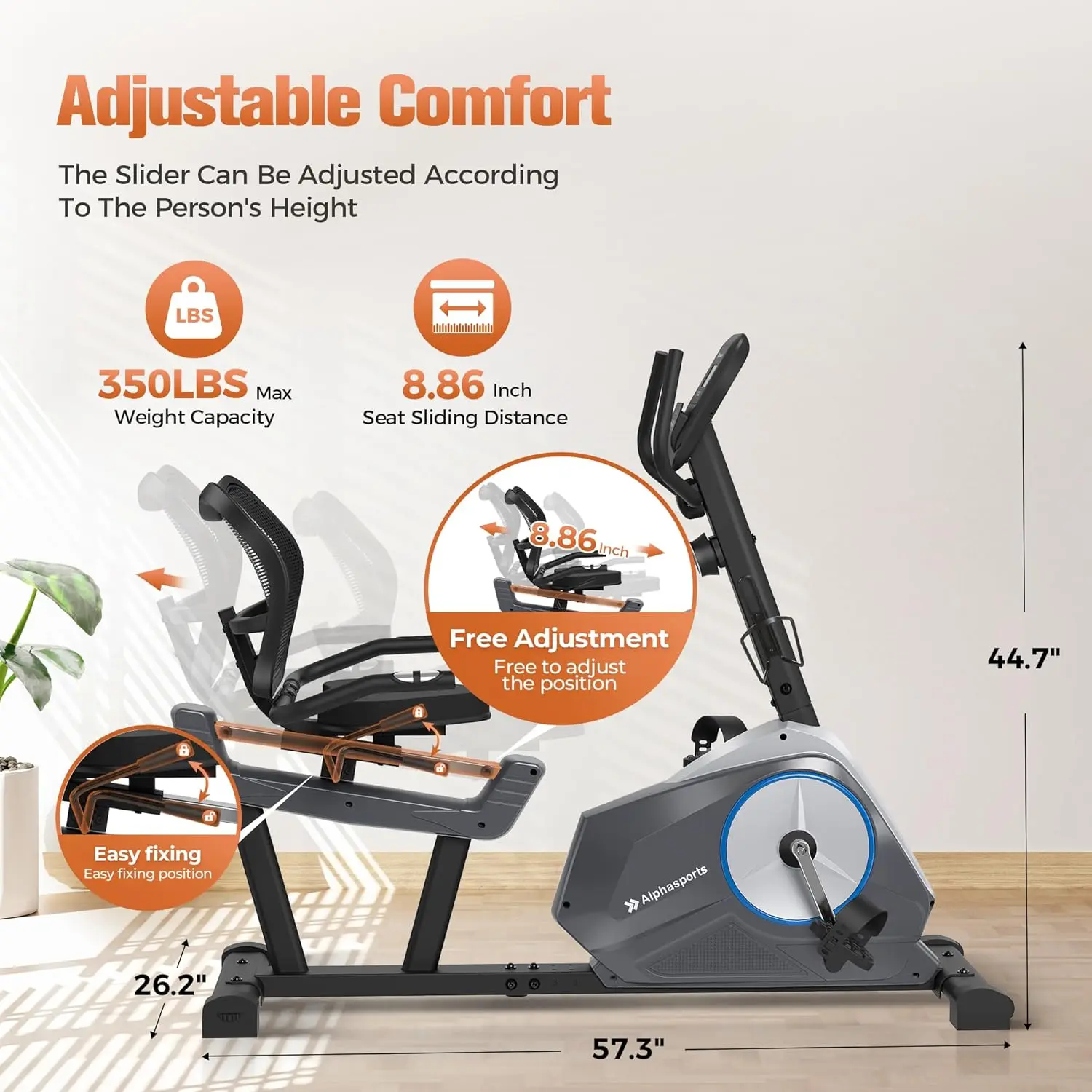 Recumbent Exercise Bike for Adult and Seniors, LET’S CAMP Stationary Bike,350 lbs Capacity,16-level Magnetic Resistance