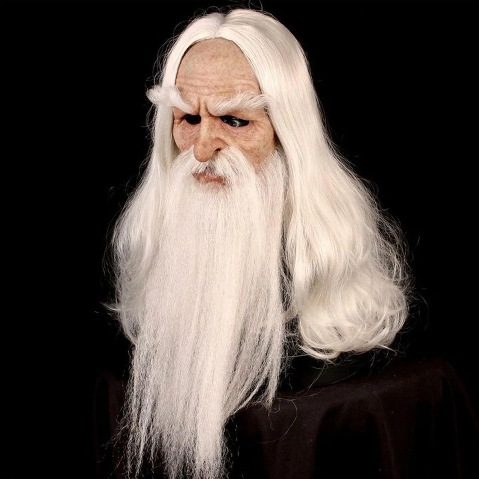 Realistic Old Man Mask White Wig and Beard Headgear Latex Full Head Mask Masquerade Halloween Party Cosplay Costume Props
