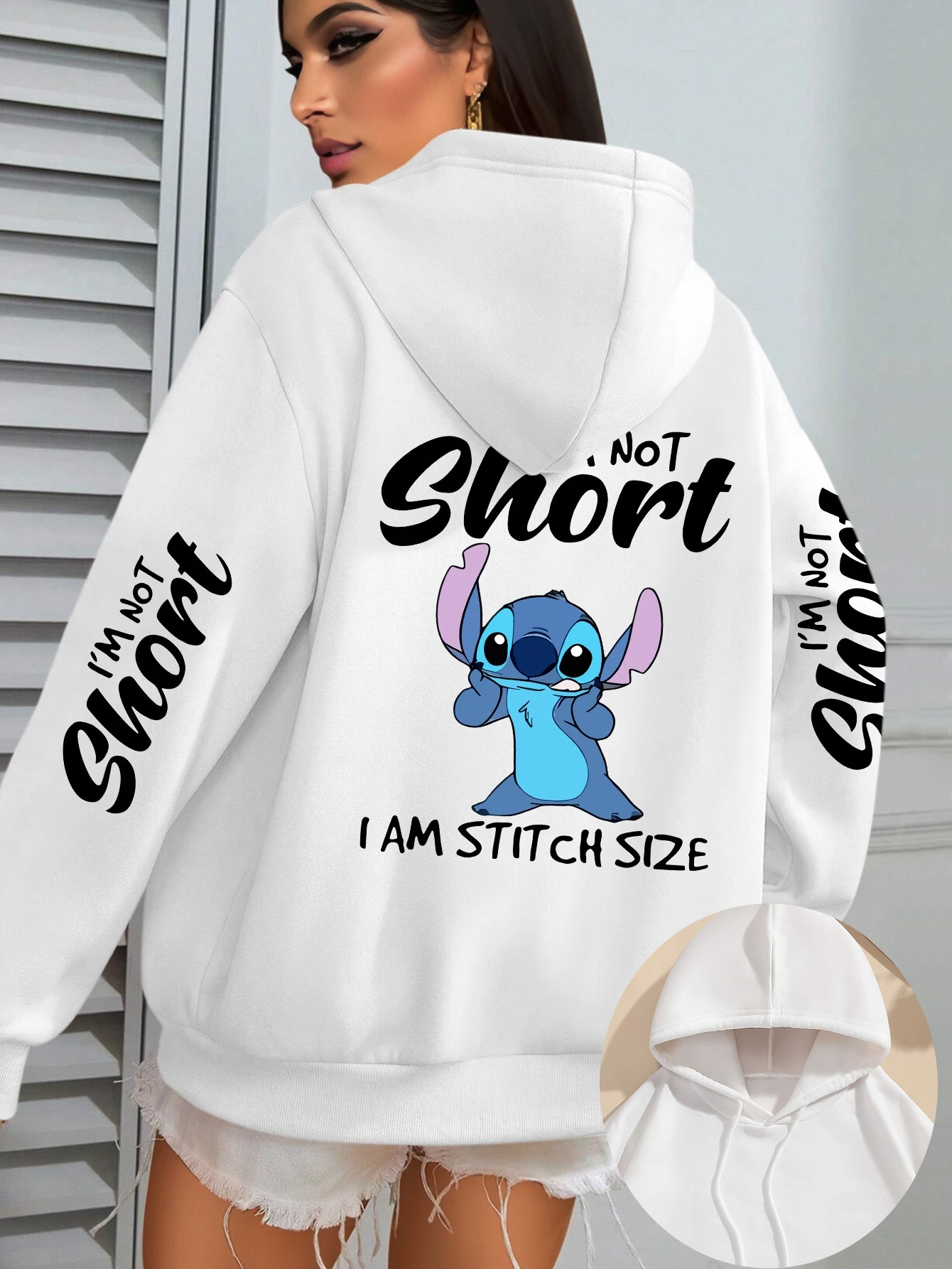 Disney Dames Stitch "Ik ben niet kort, ik ben Stitch Size Fleece Hoodies Heren Katoenen Hoody Sweatshirt Trui Herfst Winter Oversized