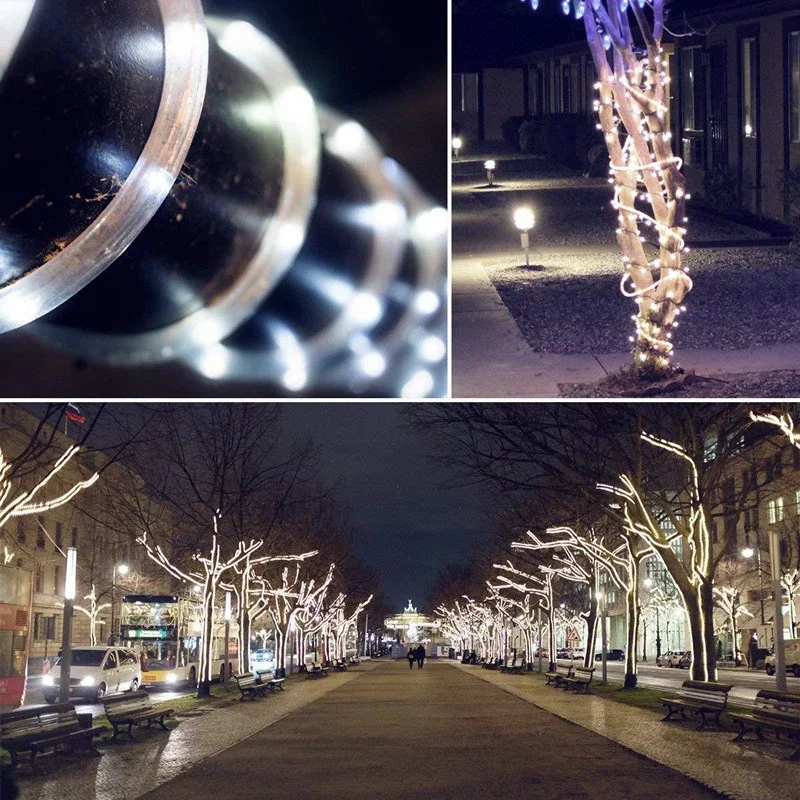 5M/10M/20M Solar LED Rope Lights Fairy Tube Light String Outdoor Waterproof 8 Mode for Home Garden Patio Christmas Wedding Decor