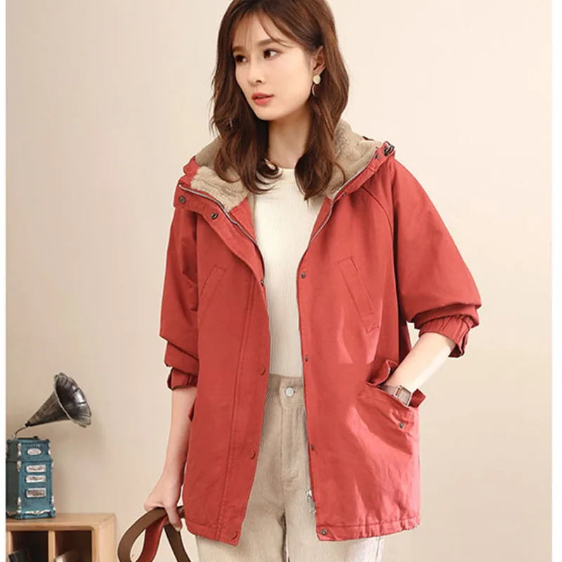 2024 Ladies Mid Length Hooded Parkas Warm Outwear Winter Female Add Velvet Coat Korean Women Large Size 4XL Windbreaker Jacket