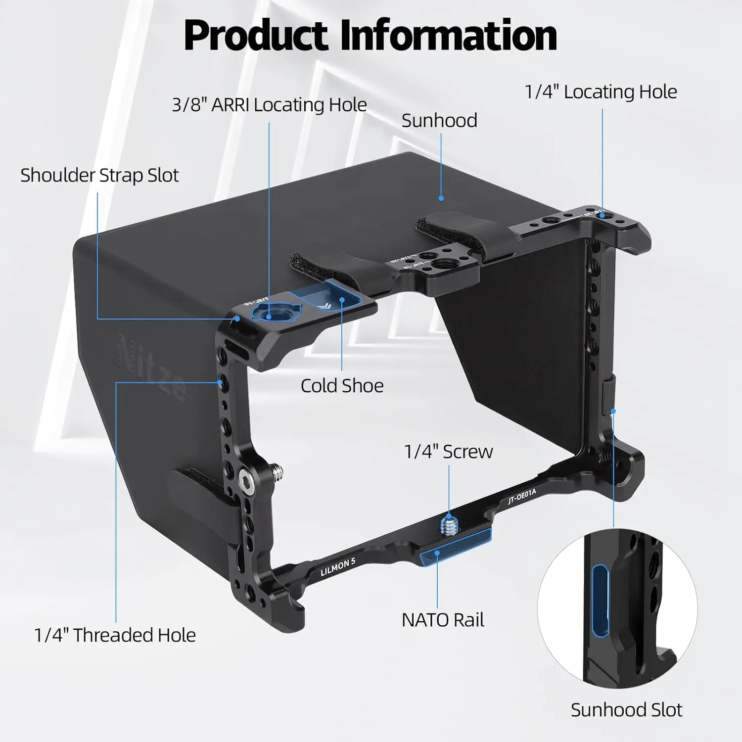 Jaula Nitze con LS5-B2 parasol, riel NATO incorporado y Zapata fría para monitor Osee Lilmon 5
