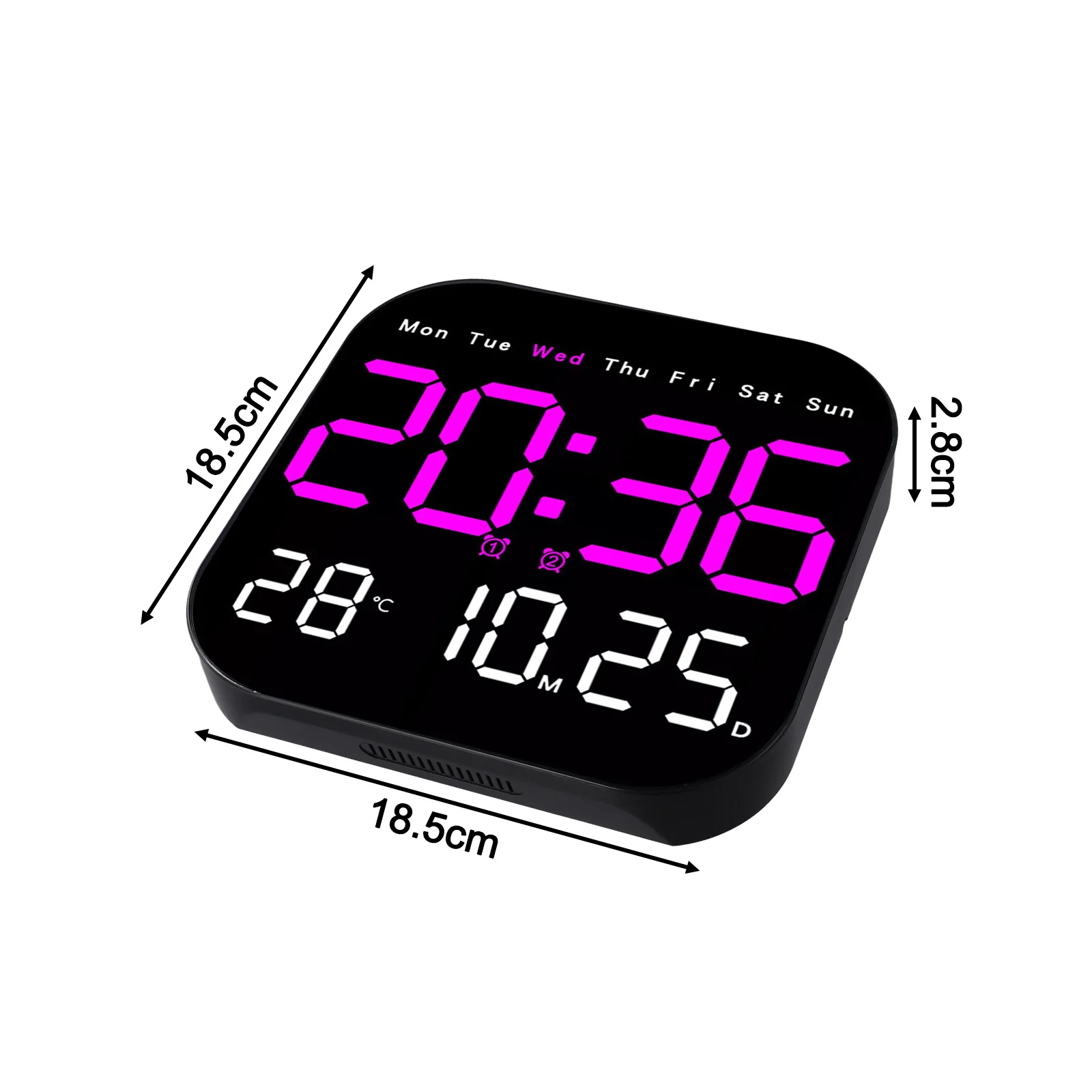 Digital LED Wall Clock with Remote Control Count Down Functionality for Important Dates; Displays Time Temp and Day of the Week