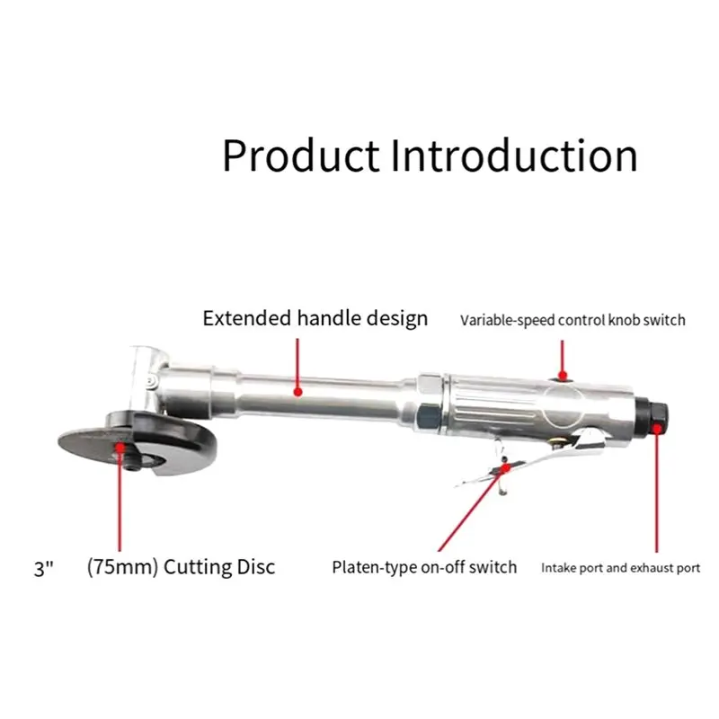 ABEZ 3 Inch Grinding Wheel Machine, Pneumatic Cutter Tool, Long Handle Cutting Angle Grinder, Polishing Grinder Loader