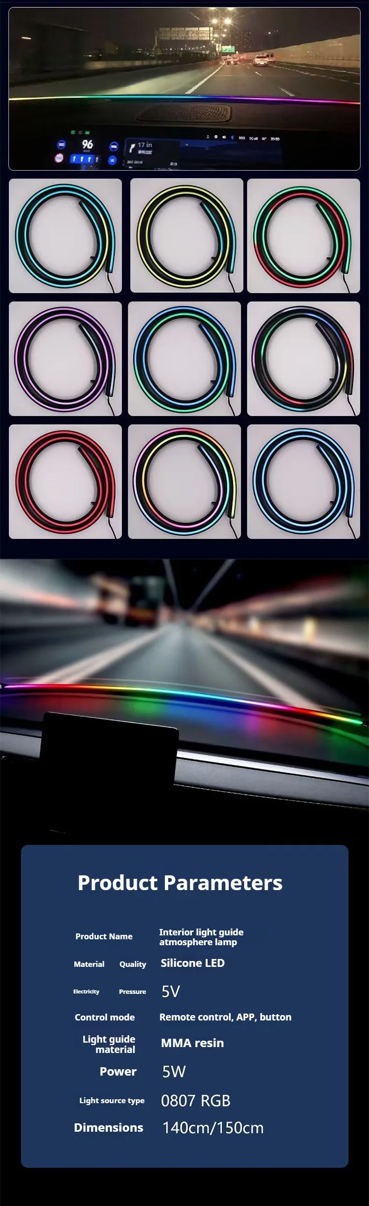 Acryl-Armaturenbrett-Durchgangs-Ambientelicht, Kabellose Innenraumbeleuchtung, Sprachgesteuertes USB-Licht – Detail 6