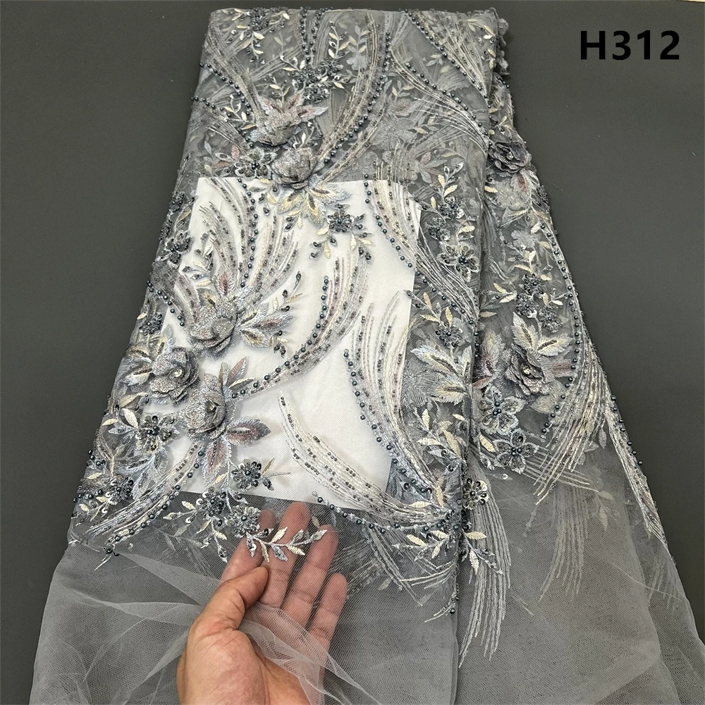 African Nigeria High Quality 2024 Sequins Embroidery Tulle Lace Fabric Wedding Party Guipure Dress Beads Stone 5Yards H312