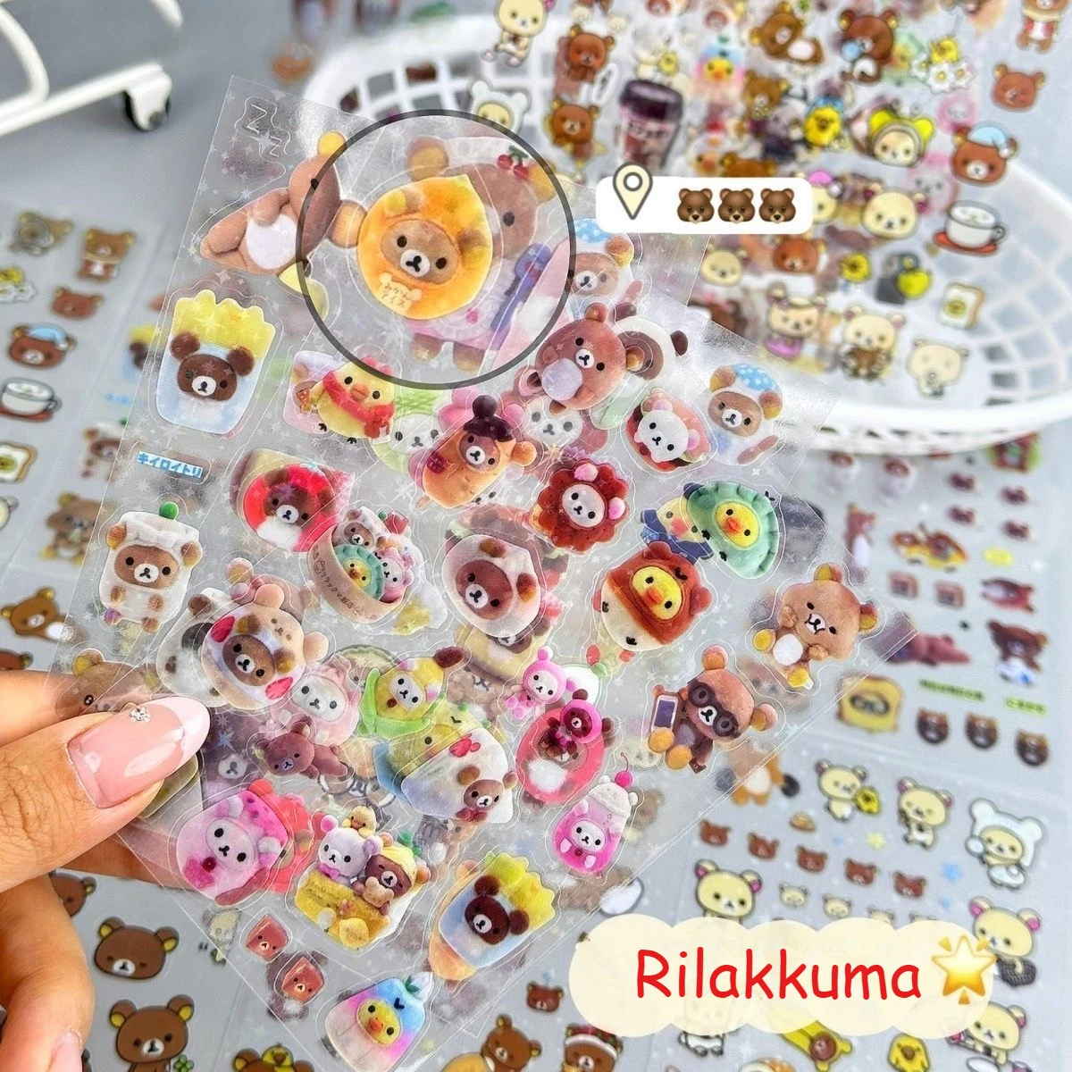 10 Blatt Cartoon Niedliche Rilakkuma Aufkleber Gestanzte Sticker Anime-Aufkleber Handbuchmaterial Glänzende Laser-Sticker Kinderspielzeug