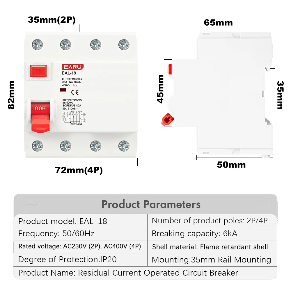 Type A RCCB RCD ELCB Electromagnetic Residual Current Circuit Breaker Differential Breaker Safety Switch 2P 4P 10/30/100/300mA