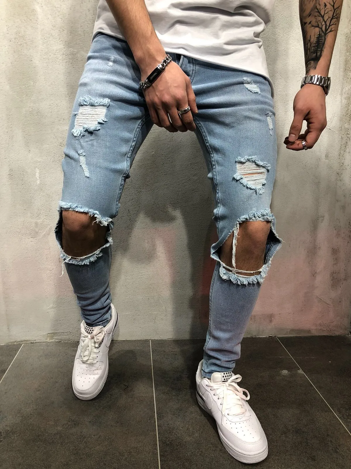 Jeans For Men Fashion Skinny Ripped Denim Trousers Biker High Quality Male Slim Casual Men's Pants Hip Hop Jogging jean homme