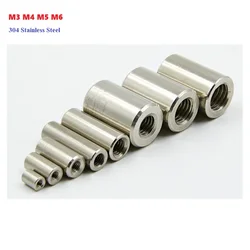 M3 M4 M5 M6 304 Stainless Steel Lengthen Round Coupling Nut Internal Thread Cylindrical Joint Nut Sleeve Tubular Nuts
