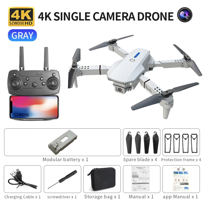 Draagbare E88 PRO Drone met opvouwbaar frame, professionele controller, lange afstand FPV, optische stroompositionering, mini drone