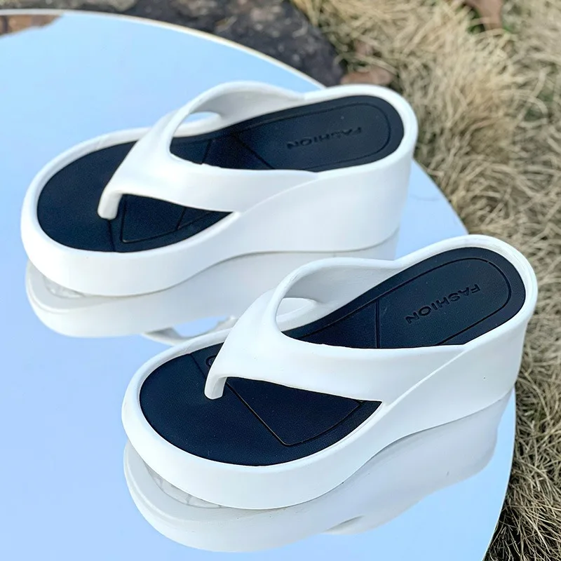 Damskie modne klapki, miękkie letnie buty na platformie z EVA, dziewczęce japonki na plażę, gruba podeszwa, damskie sandały na wysokim obcasie do noszenia na co dzień.