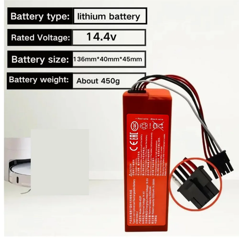 

For XIAOMI 14.4V 5200mAh MIJIA sweeping robot battery Pro/PRO2 intelligent vacuum cleaner MJSTS1 sweeping robot D099-4S2P