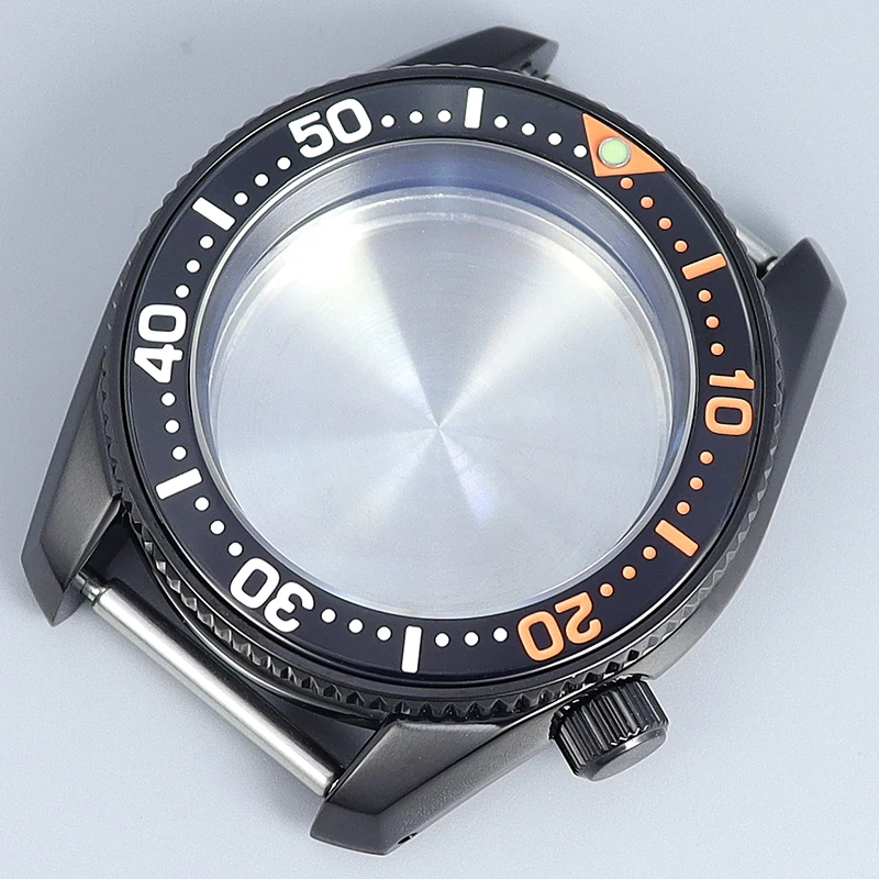 Preto 42mm casos de relógio peças modificadas vidro safira rotação unidirecional caber seiko nh35 nh34 movimento 28.5mm dial 3.8 coroa