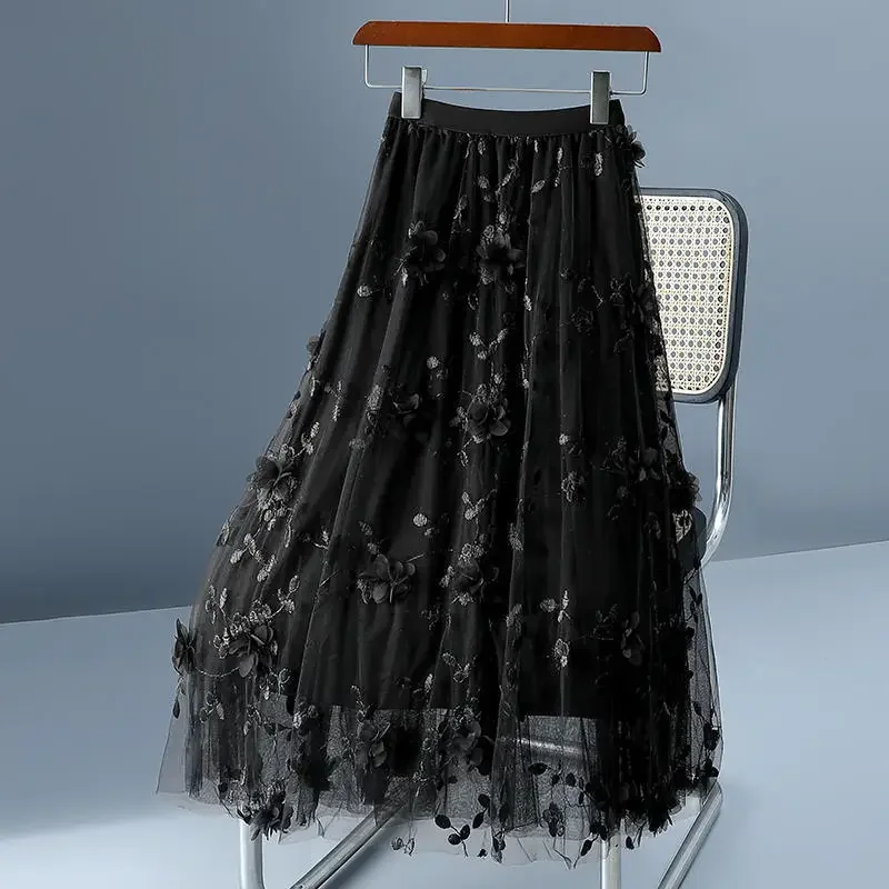 

Short Skirt for Women Streetwear 2025 Summer and Spring New Casual Floral Spliced Mesh Elastic High Waist A-line Fashion Dresses