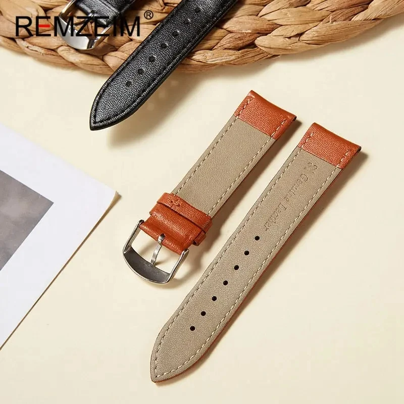 Calfskin Leather Watchbands 14mm 16mm 18mm 20mm 22mm Watch Accessories Women Pink Red White Wrist Belt Bracelet Straps