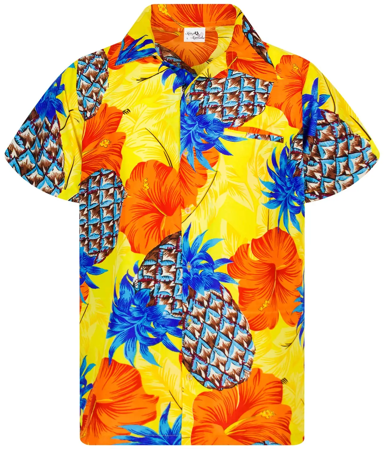 Mens Summer Pineapple Print Shirt Short Sleeve Turn-down Collar Streetwear Loose Mens Hawaiian Shirts Vacation Beachwear Camisa