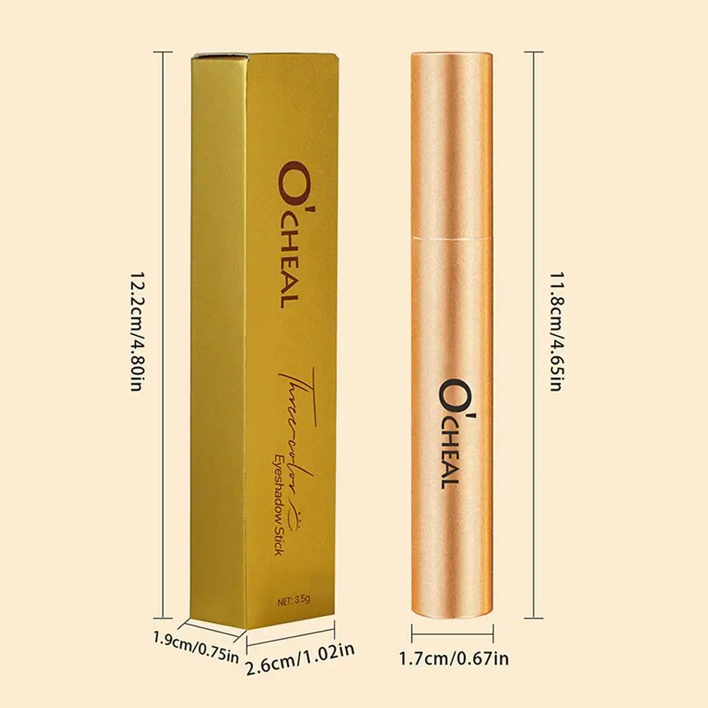 Bâton d'ombre à paupières progressif nacré à trois couleurs, bâton d'ombre à paupières paresseux pour novice, Texture lisse longue durée ﻿