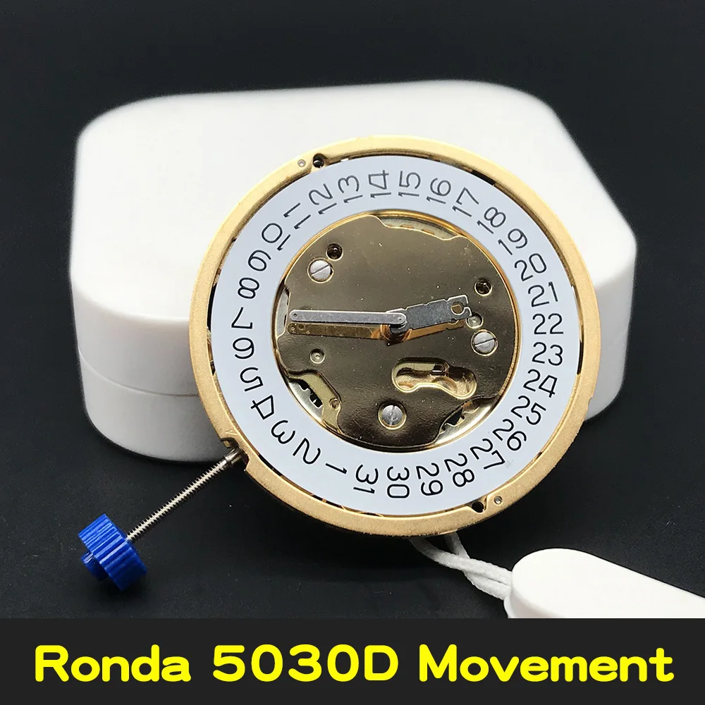 Original Ronda Gold/Silver 5030/5030D 13 Jewels Quartz Watch Movement Replacement Accessory Built-in Battery