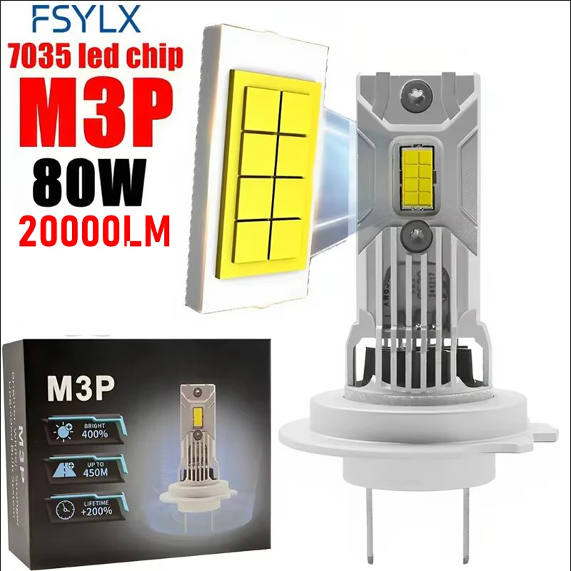 M3P H7 LED Headlight Bulb Mini Wireless 80W 20000LM 6000K CSP for Car Headlamp Auto Diode Lamps H7 Turbo Led 12V Automobile