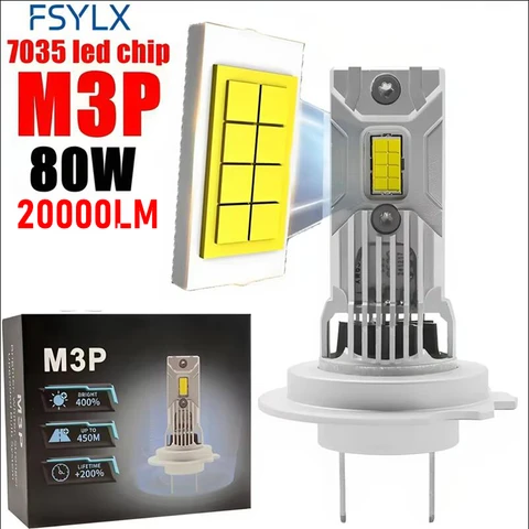 M3P H7 Светодиодная лампа для фар Мини Беспроводная 80W 20000LM 6000K CSP для автомобильных фар Автодиодные лампы H7 Turbo Led 12V Автомобильные