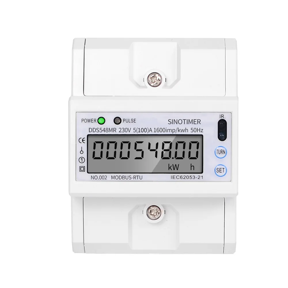 DDS548MR LCD Display Single-phase 4P Electronic Multi-function Energy Meter with RS485 Communication 230V DIN Rail Mount