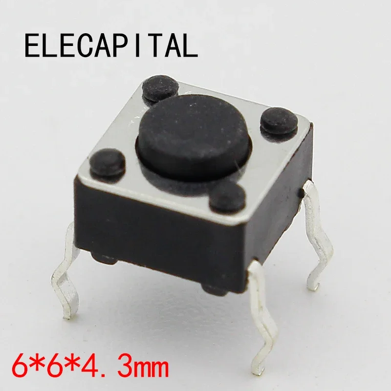 50pcs/lot 6x6x4.3MM 4PIN G89 Tactile Tact Push Button Micro Switch Direct Plug-in Self-reset DIP Top Copper Free Shipping