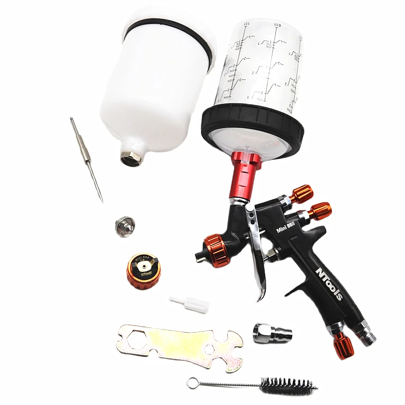 Pistola pulverizadora Ntools de 1,3 MM con Kit de boquilla de 1,0 MM, pistola pulverizadora de aire para tanque de 600CC/400CC, taza mezcladora de pintura y Mini pistola pulverizadora adaptadora