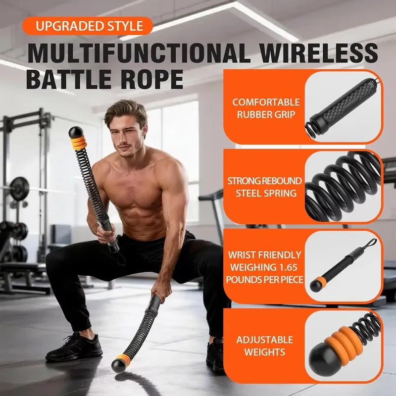 Flexella Cordless Fight Rope Adjustable Weight 2.8 lbs, Portable Cordless Home Gym HIIT Low Intensity Cardio, Compact, for
