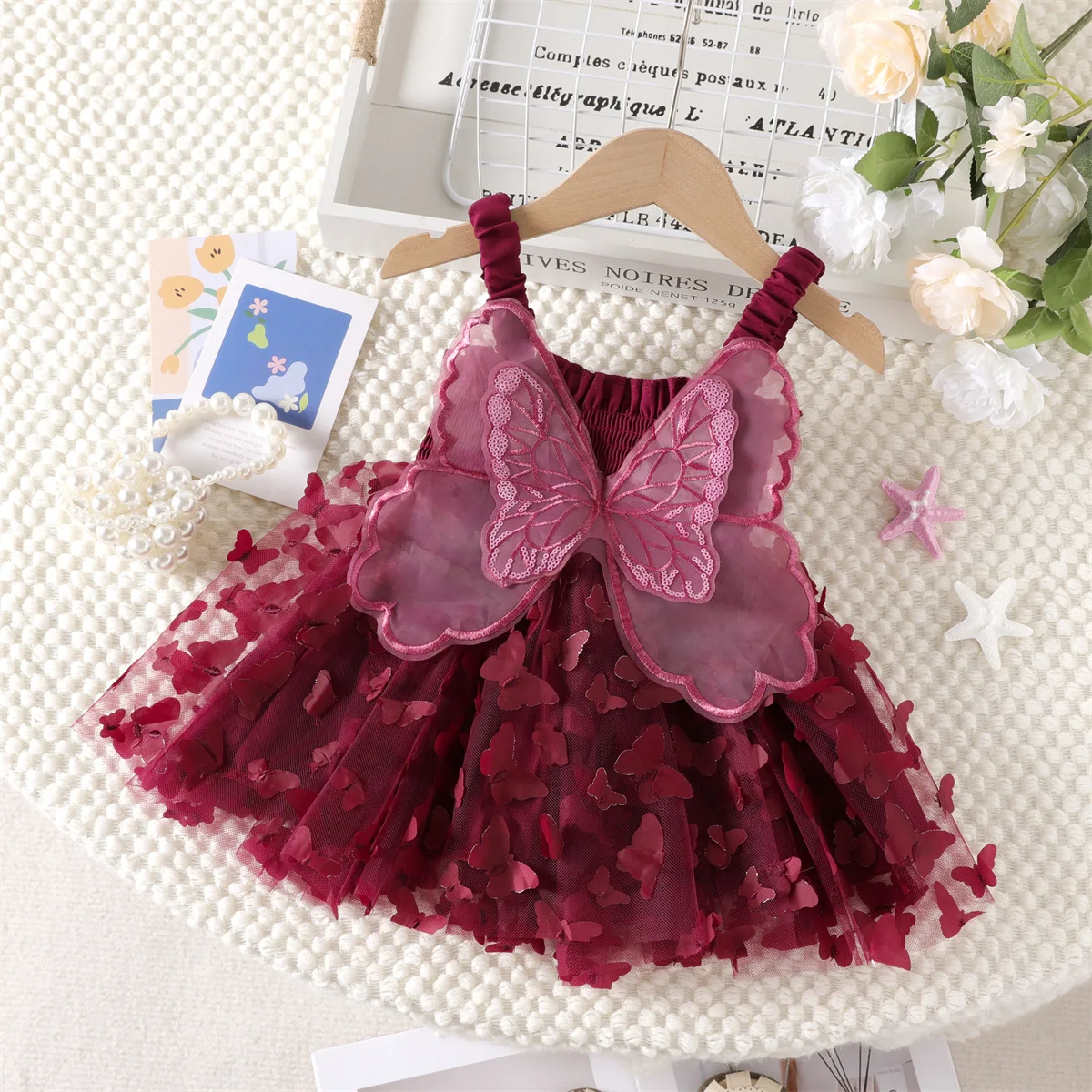 Summer new children's clothing butterfly wings girls suspender dress