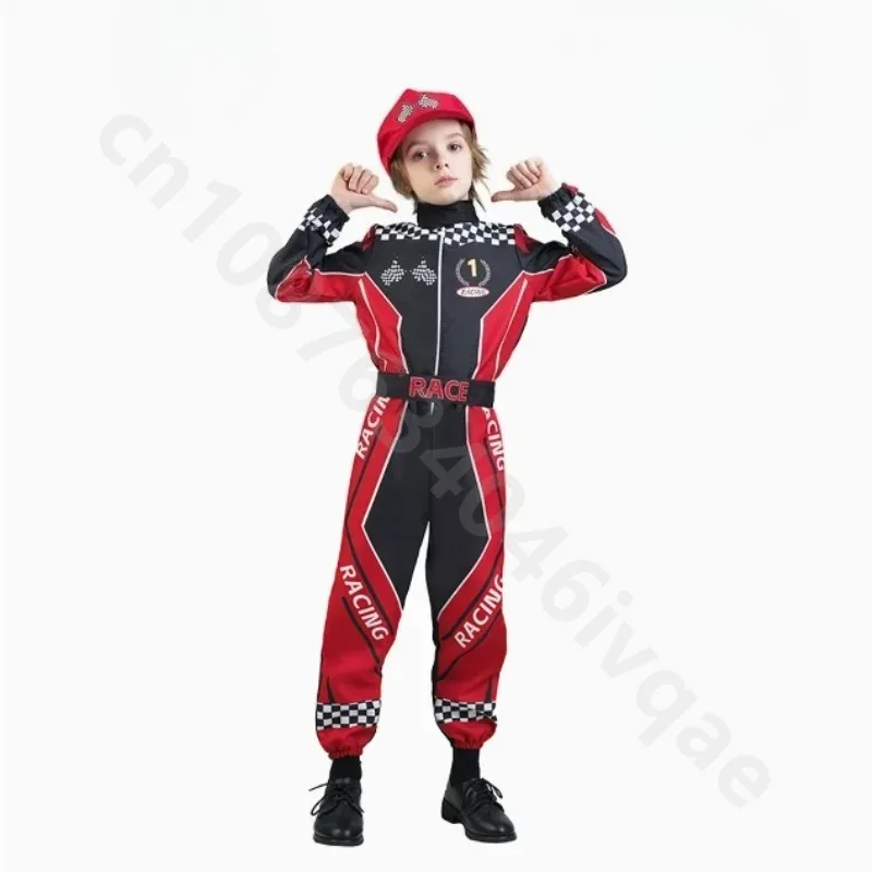 Kids Karting Racer Training Dress Up One-piece Riding Suit Drift Racing Cosplay for Children's Jumpsuit Boys and Girls 4-12Years