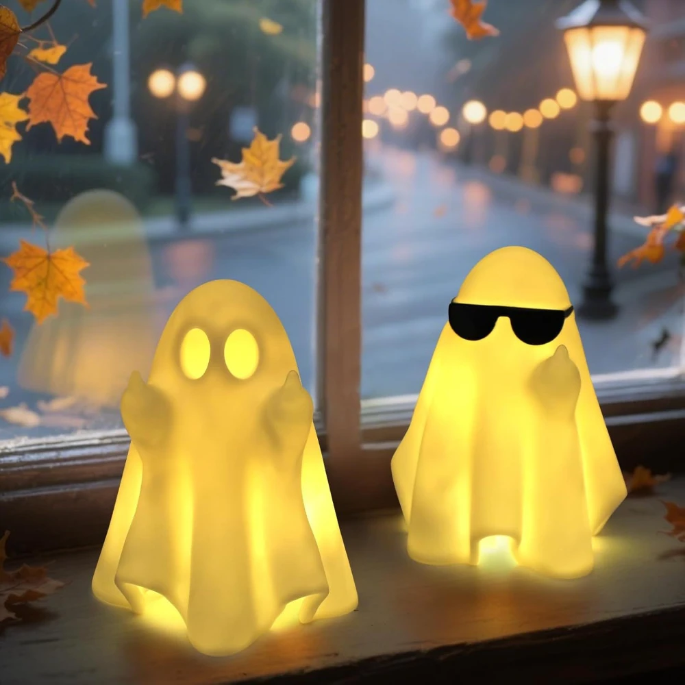 

Halloween Ghost Campfire Fire Marshmallow Night Light Flickering Nightlight Gift Sunglasses Glowing Ghosts NightLight Decor